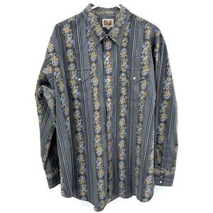 Ely Cattleman Shirt Men's Size XXL Gray Floral Print Vintage Pearl Snap